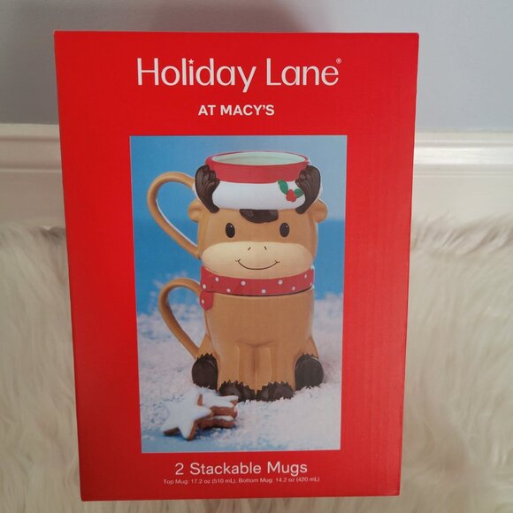 Holiday Lane Reindeer Set of 2 Stacked Mugs - Picture 3 of 7